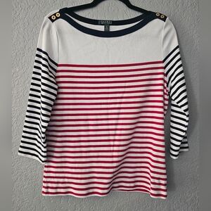 Lauren Ralph Lauren Nautical Tee XL Long Sleeve Red,blue, And White